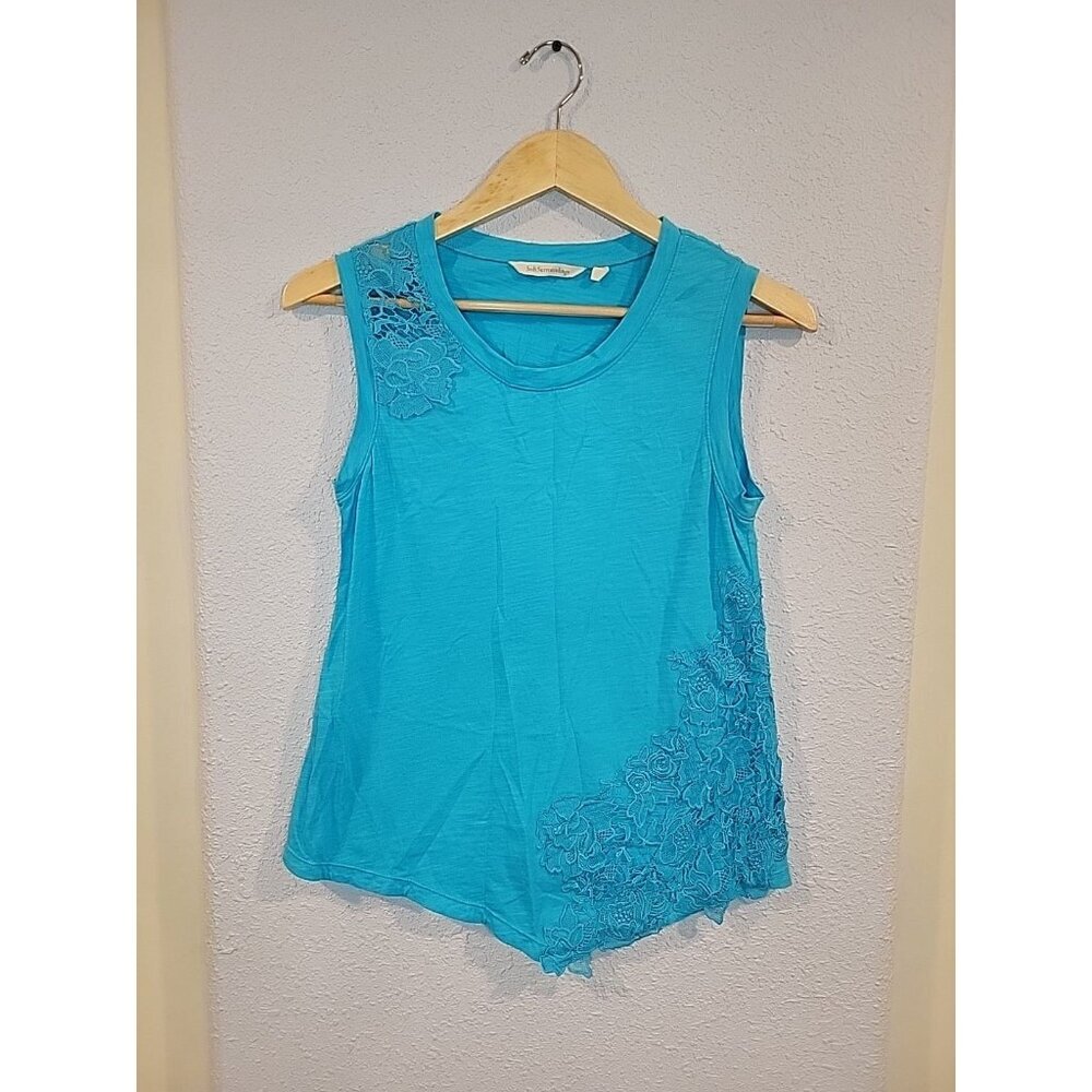 Soft Surroundings Size XS Lacey Tank Top Island Blue Asymmetrical Coastal